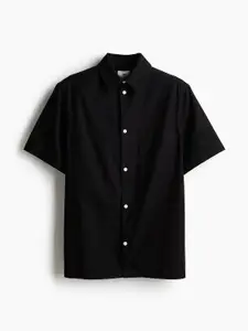 H&M Men Linen Cotton Loose Fit Short-Sleeved Shirt