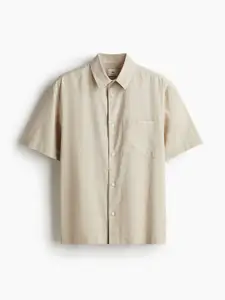 H&M Men Linen Cotton Loose-Fit Short-Sleeved Shirt
