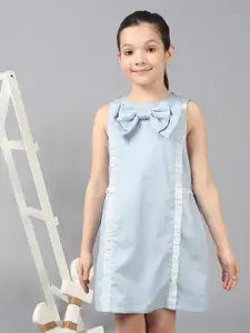 One Friday Girls Cotton Sleeveless Dress With Frills & Bow