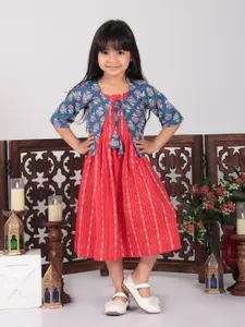 Sangria Printed Sleeveless Dress With Jacket