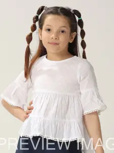 One Friday Girls Dobby Round Neck Stretchable Cotton Tiered Top