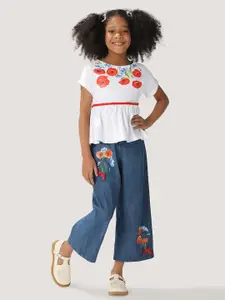 One Friday Girls Cotton Knit Top with Floral Print