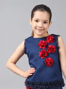One Friday Kids Girls Round Neck Top With 3D flowers
