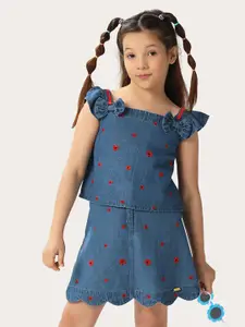 One Friday Kids Girls Denim Top With Embroidery