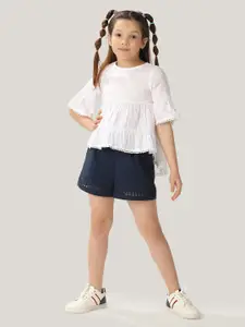 One Friday Girls Stretchable Cotton Dobby round Neck Tiered Top