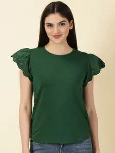 PURPLE FLAUNT Flutter Sleeve Cotton Top