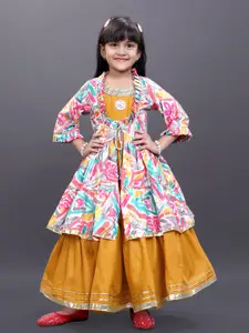 BAESD Girls Pure Cotton Pleated Maxi Dress With Printed Jacket