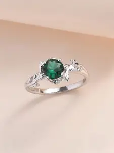 Ornate Jewels Rhodium-Plated American Diamond Stone Studded Ring