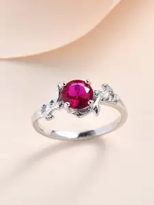 Ornate Jewels 925 Sterling Silver Ruby Flower Solitaire Ring