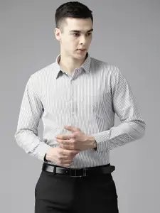 English Navy Men Smart Slim Fit Striped Formal Shirt