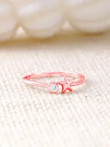GIVA 925 Sterling Silver Rose Gold-Plated Stone Studded Finger Ring