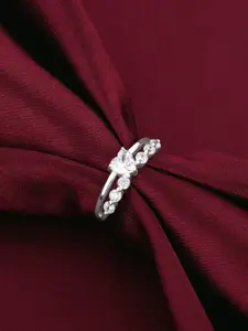 GIVA 925 Sterling Silver Rhodium-Plated Stones-Studded Finger Ring