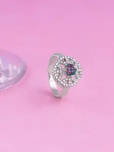 GIVA 925 Sterling Silver Rhodium Plated CZ Studded Finger Ring