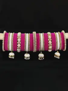 LAVAZZA Set Of 66 Crystals Studded Bridal Chuda Bangles Set With Latkan