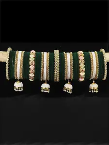 LAVAZZA Set Of 66 Crystals Studded Bridal Chuda Bangles Set With Latkan