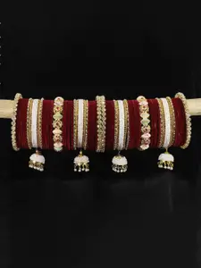 LAVAZZA Set Of 66 Crystals-Studded Bridal Chuda Bangles Set With Latkan