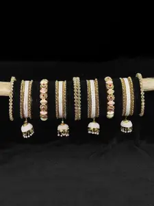 LAVAZZA Set Of 66 Crystals Studded Bridal Chuda Bangles Set With Latkan