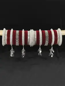 LAVAZZA Set Of 74 Crystals Studded Bridal Chuda Bangles Set With Latkan