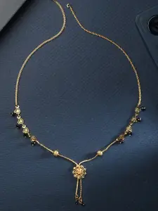 AanyaCentric Gold-Plated AD-Studded Mangalsutra, Earring & Ring Set