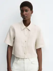 MANGO Short Sleeves Opaque Linen Casual Shirt