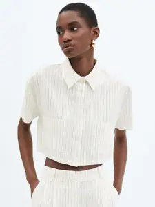 MANGO Striped Crop Casual Shirt
