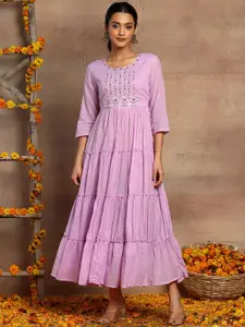 INDYA Embroidered Cotton Tiered Ethnic Dress