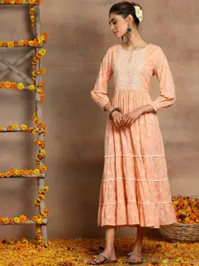 INDYA Printed Cotton A-Line Ethnic Dress