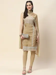 Meena Bazaar Floral Embroidered Thread Work Art Silk Unstitched Dress Material