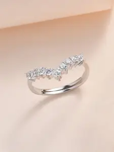 Ornate Jewels 925 Sterling Silver Rhodium-Plated AD-Studded Chevron Adjustable Ring