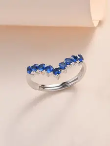 Ornate Jewels Rhodium-Plated Adjustable AD Stone-Studded Ring