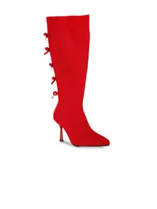 London Rag Women Stiletto Heeled Knitted Calf Boot Boots With Bow
