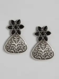 AITIHYA Silver-Plated Oxidised Artificial Stones Contemporary Studs