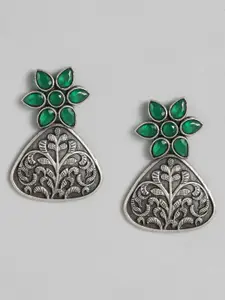 AITIHYA Silver-Plated Oxidised Floral Artificial Stones Studs