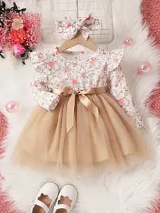 BAESD Floral Printed Net Fit & Flare Dress