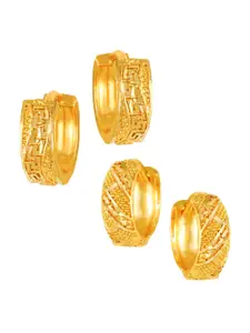 Vighnaharta Set Of 2 Floral Gold-Plated Hoop Earrings