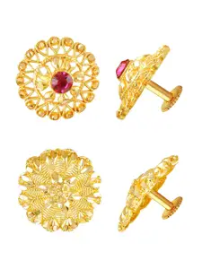 Vighnaharta Set Of 2 Gold Plated Floral Studs