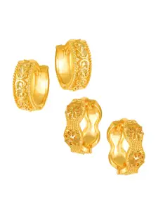 Vighnaharta Set Of 2 Gold Plated Circular Hoop Earrings