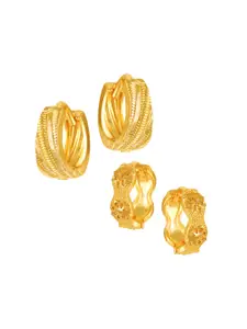 Vighnaharta Set Of 2 Gold-Plated Floral Hoop Earrings