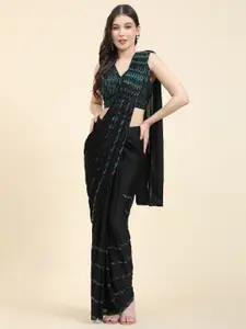 AMOHA TRENDZ Embellished Beads and Stones Satin Ready to Wear Saree