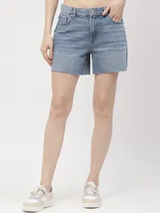 Madame Women High-Rise Distressed Cotton Denim Shorts
