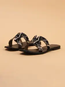 ERIDANI Embellished Open Toe Flats