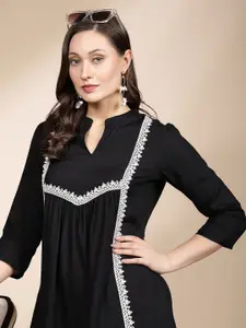 Sangria Ethnic Motifs Embroidered Longline Top