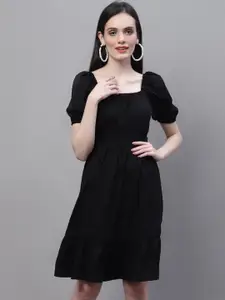 MARC LOUIS Women Puff Sleeve Fit & Flare Bow Detail Dress