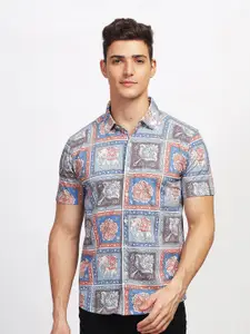 BULLMER Straight Ethnic Motifs Printed Spread Collar Cotton Casual Shirt