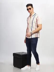 BULLMER Straight Spread Collar Cotton Striped Curved Casual Shirt