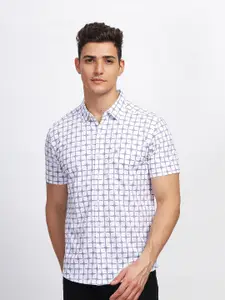 BULLMER Straight Fit Abstract Printed Spread Collar Short Sleeves Cotton Casual Shirt