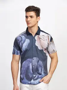 BULLMER Navy Blue Floral Casual Shirt