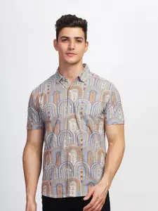 BULLMER Straight Fit Graphic Printed Spread collar Short Sleeves Cotton Casual Shirt