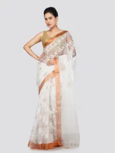 PinkLoom Floral Woven Design Zari Jamdani Saree