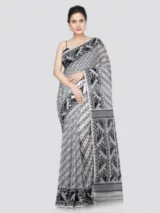 PinkLoom Ethnic Motif Woven Design Pure Cotton Jamdani Saree